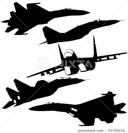 Set silhouette military combat airplane on a white background Set silhouette military combat airplane on a white background 74709558