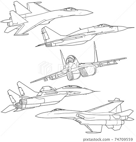 Set silhouette military combat airplane on a white background Set silhouette military combat airplane on a white background 74709559