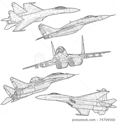 Set silhouette military combat airplane on a white background Set silhouette military combat airplane on a white background 74709560
