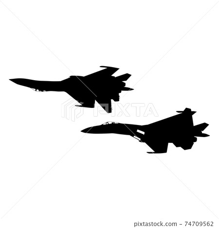 Set silhouette military combat airplane on a white background 74709562