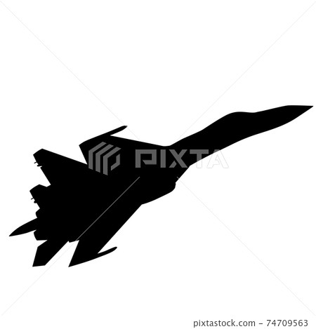 Silhouette military combat airplane on a white background 74709563