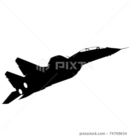 Silhouette military combat airplane on a white background 74709634