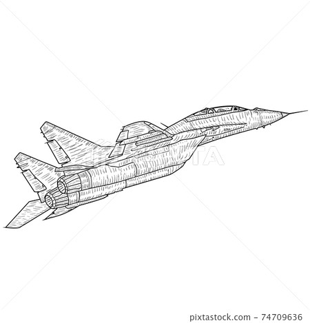Silhouette military combat airplane on a white background 74709636