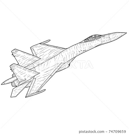 Silhouette military combat airplane on a white background 74709659