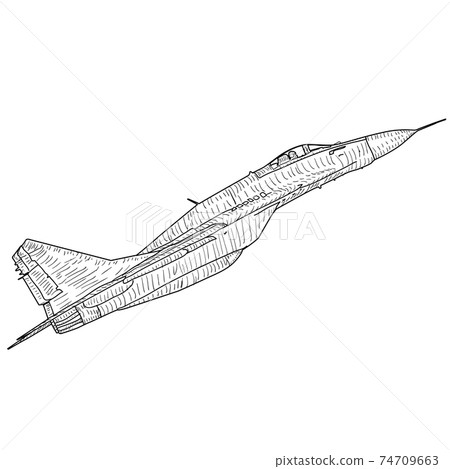 Silhouette military combat airplane on a white background 74709663