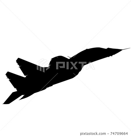 Silhouette military combat airplane on a white background 74709664