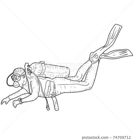 Sketch silhouette scuba divers on white background Sketch silhouette scuba divers on white background 74709712