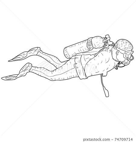 Sketch silhouette scuba divers on white background 74709714