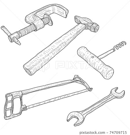 Set sketch silhouette hand tool on a white background 74709715
