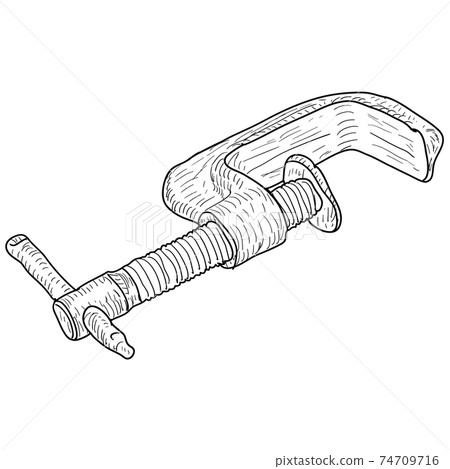 Sketch silhouette hand tool clamp on a white background 74709716