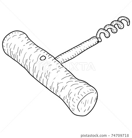 Sketch silhouette hand tool corkscrew on a white background Sketch silhouette hand tool corkscrew on a white background 74709718