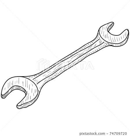 Sketch silhouette hand tool open end wrench on a white background 74709720