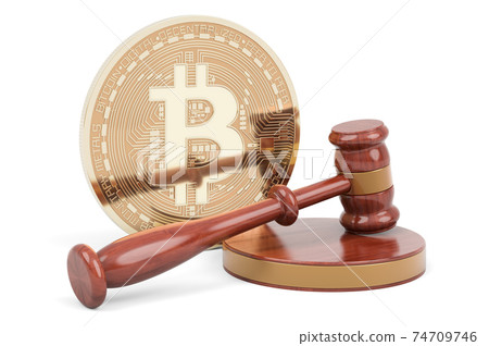 Bitcoin with wooden gavel, 3D rendering Bitcoin with wooden gavel, 3D rendering 74709746