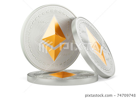 Ethereum coins set, 3D rendering Ethereum coins set, 3D rendering 74709748