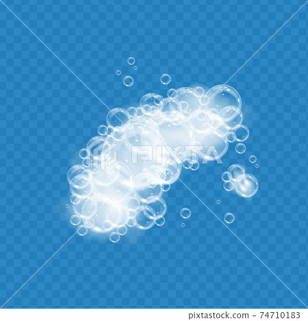 Bath foam with soap bubbles isolated on transparent background. Realistic soap sud texture. Vector illustration of shampoo, gel or facial mousse lather top view Bath foam with soap bubbles isolated on transparent background. Realistic soap sud texture. Vector illustration of shampoo, gel or facial mousse lather top view 74710183