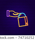 Neon Hand Holding Shopping Bag 74710252