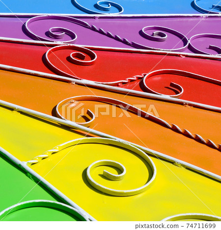Metal texture of a piece of colored wall with a forged pattern Metal texture of a piece of colored wall with a forged pattern 74711699