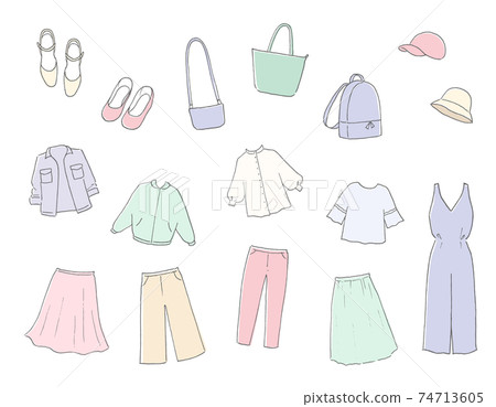 Ladies fashion spring simple icon color set Ladies fashion spring simple icon color set 74713605