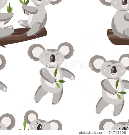 Seamless pattern with cute koala baby on white... - Stock Illustration ...