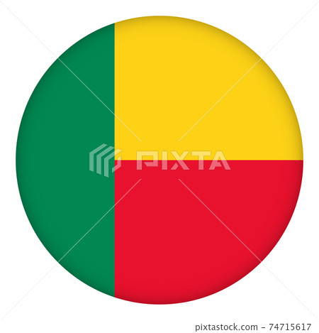 Flag of Benin round icon, badge or button. National symbol. Template design, vector illustration. Flag of Benin round icon, badge or button. National symbol. Template design, vector illustration. 74715617