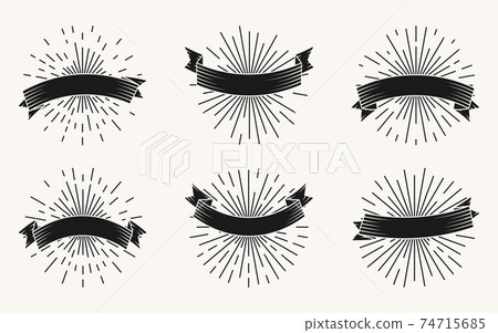 Retro black glyph ribbons sunburst icon vector set Retro black glyph ribbons sunburst icon vector set 74715685