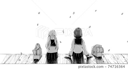 後面的兩個女學生的單色插圖 74716364