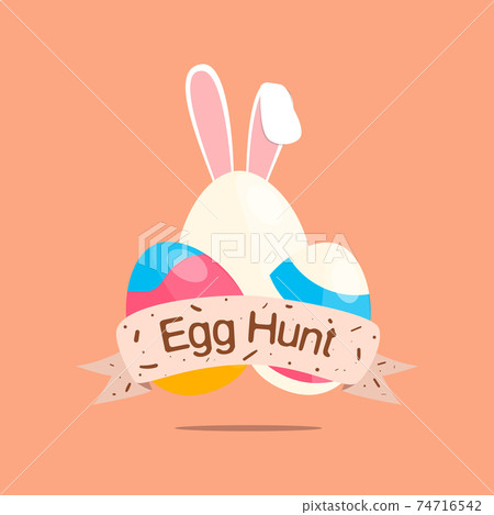 Easter eggs hunt color egg and bunny egg with the ribbon. 74716542