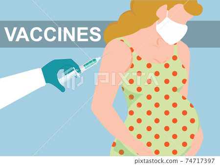 The doctor took a syringe to making vaccine injection in shoulder of pregnant woman with face mask. The doctor took a syringe to making vaccine injection in shoulder of pregnant woman with face mask. 74717397