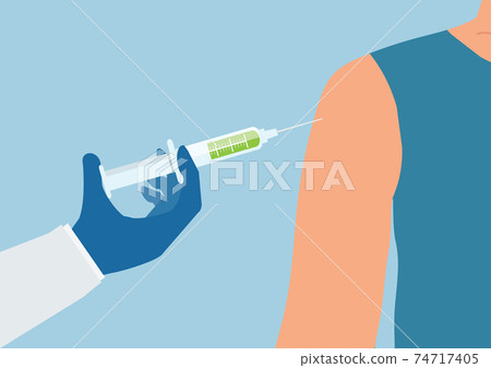 Doctor hand with syringe making vaccination of patient. 74717405