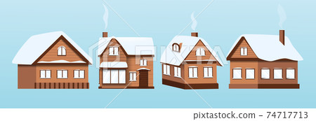 Set of vector winter houses with snow on the... - Stock Illustration ...