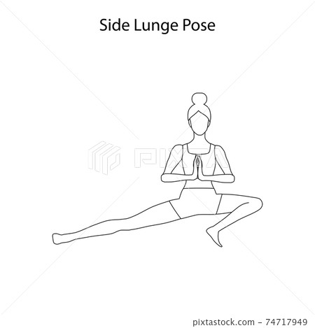 Side lunge pose yoga workout outline. Healthy... - Stock Illustration ...