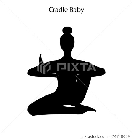 Cradle baby pose yoga workout silhouette. Healthy lifestyle vector illustration Cradle baby pose yoga workout silhouette. Healthy lifestyle vector illustration 74718009