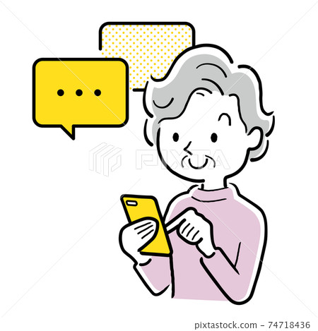 Vector illustration material: Senior woman exchanging messages on a smartphone 74718436
