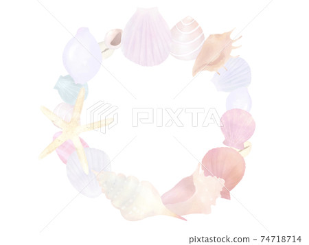 Seashell wreath watercolor illustration 74718714
