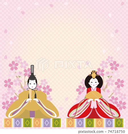 Hinamatsuri Hina娃娃櫻花3月春天背景複製空間框架圖材料 74718750