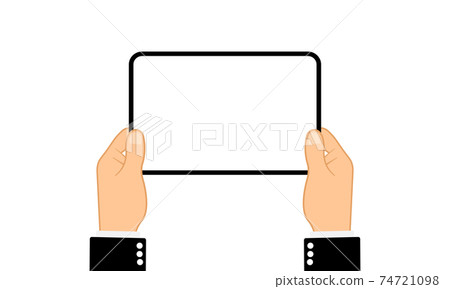 Hands holding tablet computer with blank screen. Flat design concept on isolated background. Eps 10 vector. Business concept 74721098
