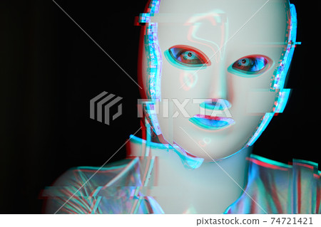 Portrait of futuristic robot. Image with glitch effect. Portrait of futuristic robot. Image with glitch effect. 74721421