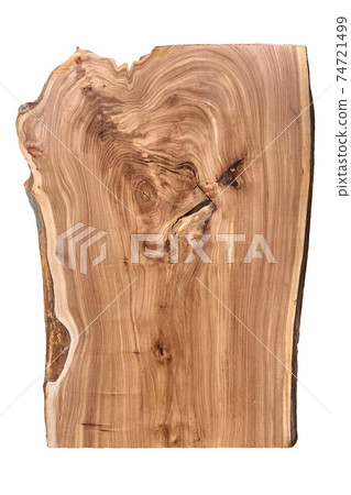 Close vertical cut of elm slab with knot on white background 74721499
