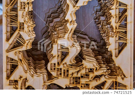 Laser cutting waste. Laser cut plywood map 74721525
