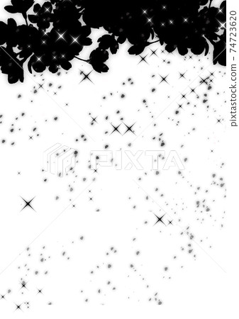Silhouette of glittering cherry blossoms and snowstorm in full bloom Monochrome (vertical) 74723620