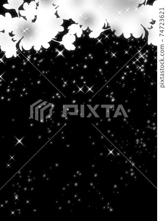 Glittering night cherry blossoms and snowstorm silhouette monochrome (vertical) 74723621