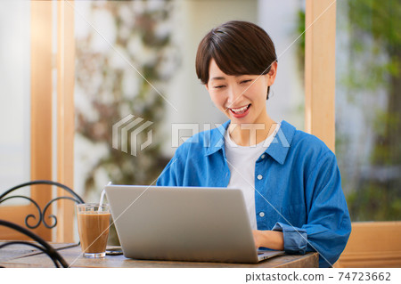 A woman working in a cafe A woman working in a cafe 74723662