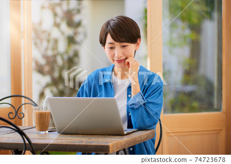A woman working in a cafe 74723678