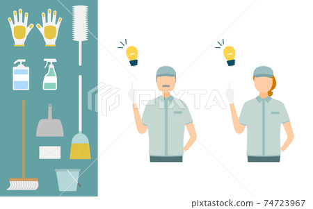 Illustration set of cleaning staff and cleaning goods, upper body Illustration set of cleaning staff and cleaning goods, upper body 74723967