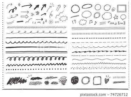A set of various hand-painted lines, arrows, and balloons (white background) 74726712