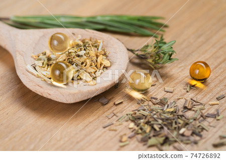 Homeopathic medication with tablets . Alternative medicine with herbal and homeopathic pills Homeopathic medication with tablets . Alternative medicine with herbal and homeopathic pills 74726892