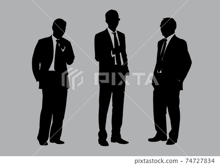 The silhouette of a group of three business people showing on a gray background, flat line vector and illustration. The silhouette of a group of three business people showing on a gray background, flat line vector and illustration. 74727834