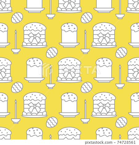 Seamless pattern with Easter cakes, candle, eggs. Seamless pattern with Easter cakes, candle, eggs. 74728561
