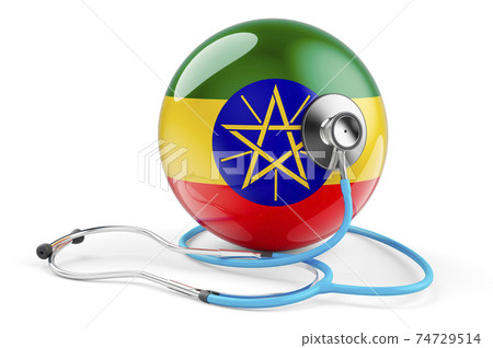 Ethiopian flag with stethoscope. Health care in Ethiopia concept, 3D rendering Ethiopian flag with stethoscope. Health care in Ethiopia concept, 3D rendering 74729514