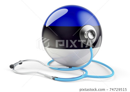 Estonian flag with stethoscope. Health care in Estonia concept, 3D rendering Estonian flag with stethoscope. Health care in Estonia concept, 3D rendering 74729515
